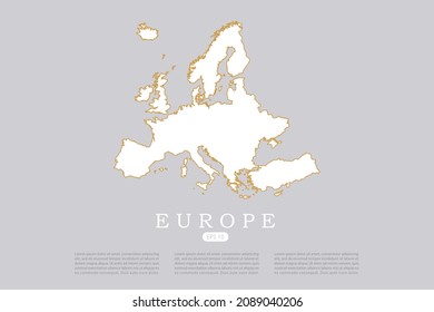 Mapa de Europa - Mapa Mundial Plantilla vectorial internacional con color blanco y diseño gráfico de contorno de oro fino aislado en fondo gris para infografía - Ilustraciones vectoriales 10