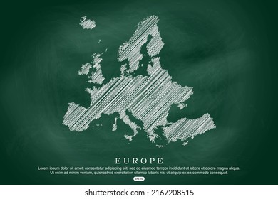 Europe Map - World Map International vector template with white outline graphic sketch and old school style  isolated on Green Chalkboard background - Vector illustration eps 10