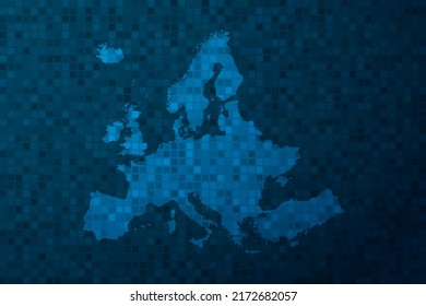 Europe Map - World Map international vector template with technology style isolated on blue pixel background for education, design, website, infographic - Vector illustration eps 10