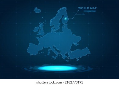 Europe Map - World Map International vector template with Hologram in perspective style and HUD, GUI, UI interface isolated on blue background for design - Vector illustration eps 10