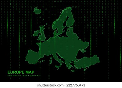 Europaparte - Weltkarte, internationale Vektorvorlage mit Matrix-grünem Hintergrund für binären Computercode einschließlich Design, Website, Hacker-Konzept - Vektorgrafik eps10