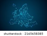 Europe Map - World Map mash line and point scales on blue technology background. Wire Frame 3D mesh polygonal network line, design sphere, dot and structure -  Vector illustration eps 10