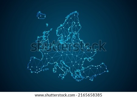 Europe Map - World Map mash line and point scales on blue technology background. Wire Frame 3D mesh polygonal network line, design sphere, dot and structure -  Vector illustration eps 10