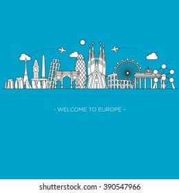 Europe monument Vector. Line art style