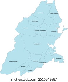 Europa Países Bajos Ámsterdam Mapa con INDELING VRA EXWATER Transporte Región municipios