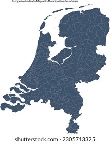 Europe Netherlands Map with 345 Municipalities Boundaries