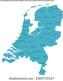 Europe Netherlands map with 40 COROP Regions or NUT3 Boundaries Used by European Union