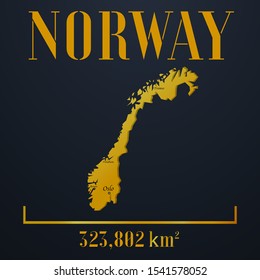 Europe Norway golden 3d solid country outline silhouette, realistic piece of world map template, for infographic, vector illustration, isolated object, background. From countries set
