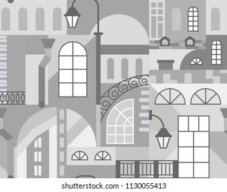 Europe old town. Colorful art mosaic. Seamless pattern. Vector. EPS 8