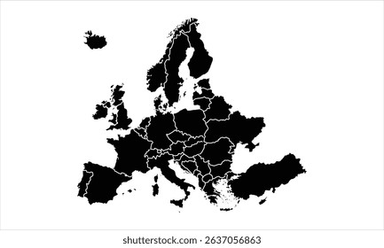 Europa no fundo branco. para layouts de site, fundo, educação, preciso, personalizável, Viajar em todo o mundo, mapa silhueta fundo, geografia da terra.