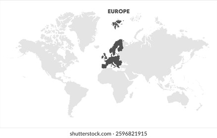 Europe outline in global map-01, Map of Europe, highlighted on the world map, Europe on the world map, Satellite view, Europe location on the globe.