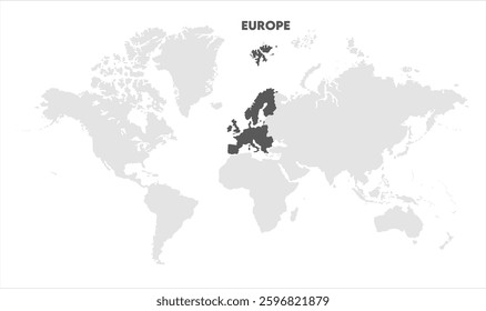 Europe outline in global map-07, Map of Europe, highlighted on the world map, Europe on the world map, Satellite view, Europe location on the globe.