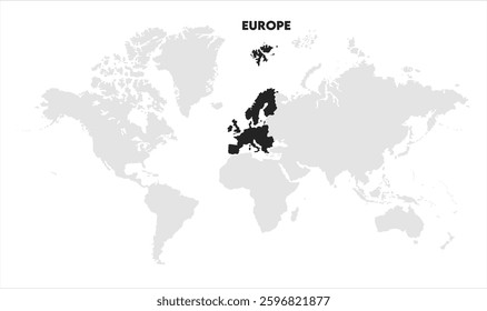 Europe outline in global map-09, Map of Europe, highlighted on the world map, Europe on the world map, Satellite view, Europe location on the globe.