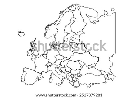 Europe outline map isolated on white background.