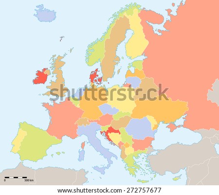 Europe political map 2015. Blank map including map scale. New borders of Ukraine and Russia on Crimean peninsula. All data are in layers for easy editing vector map.