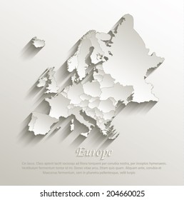 Europe political map card paper 3D natural vector individual states separate