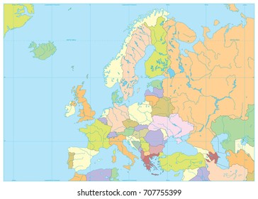 Europe Political Map. No text. Detailed vector illustration of Europe Map.