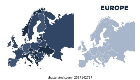 Europe political map with states border outline