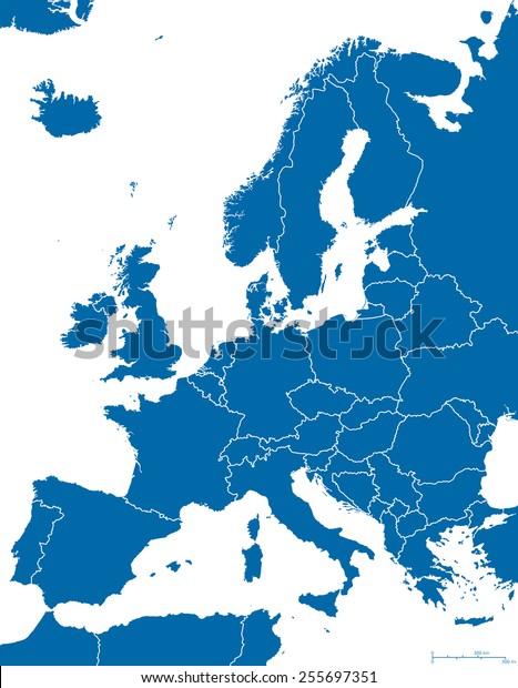 ヨーロッパの政治地図と すべての国と国境を持つ周辺地域 白い背景に
