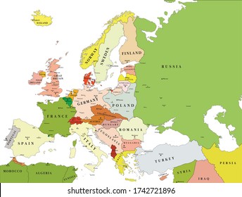 Europe political vector map for the year  1920 