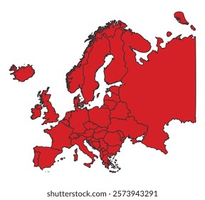 Europe red map with border of regions outline vector