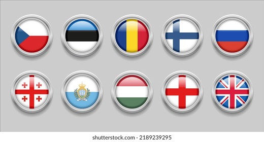 Europe Round Flags Set Collection 3D round flag, badge flag, Cekoslowakia, Estonia, Romania, finland, Russia, Georgia, San Marino, Hungaria, England, great britain