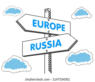 Europe Russia direction signpost
