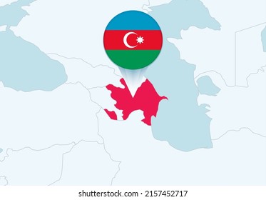 Europe with selected Azerbaijan map and Azerbaijan flag icon. Vector map and flag.