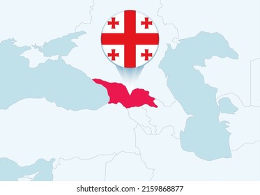 Europe with selected Georgia map and Georgia flag icon. Vector map and flag.