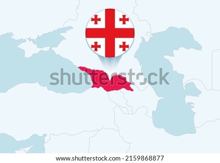 Europe with selected Georgia map and Georgia flag icon. Vector map and flag.