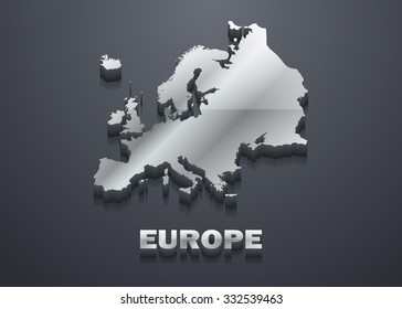 Europe Shiny Silver 3D Map