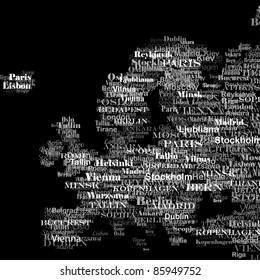 Europe silhouette made from capitals names