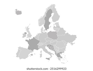 Europe simple gray map on white background.