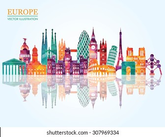 Europe Skyline Detailed Silhouette. Vector Illustration