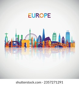 La silueta de líneas horizontales en Europa con un estilo geométrico colorido. Símbolo de tu diseño. Ilustración vectorial.