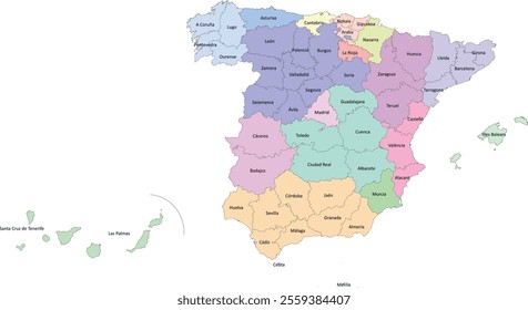 Europe Spain map with 50 provinces by 17 autonomous communities