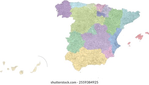 Europe Spain map with 8223 municipalities by 17 autonomous communities