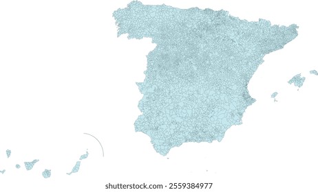 Europe Spain map with 8223 municipalities in single color