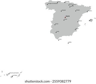 Europe Spain map with national boundary and capitals