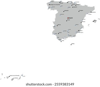 Europe Spain map with national boundary and capitals,populated places