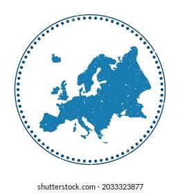 Europe sticker. Travel rubber stamp with map of continent, vector illustration. Can be used as insignia, logotype, label, sticker or badge of Europe.