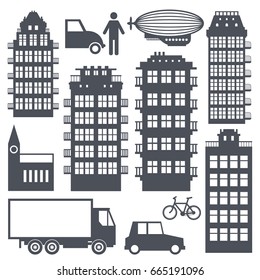 Europe street life and houses set. Vector illustration