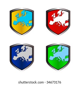 Europe such as symbol on the shields, cartographic illustration