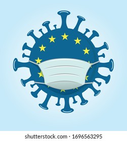 europe symbol in white medical face mask. Concept of coronavirus quarantine vector illustration.