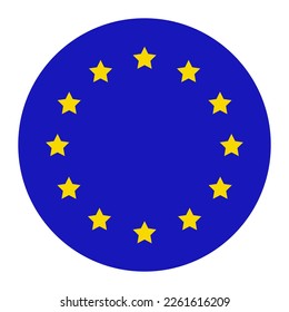 Europe Union emblem pictogram. Vector design of yellow stars, arranged in circle on blue round background.