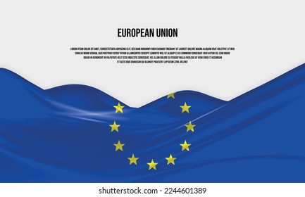 Europe Union flag design. Waving Europe Union flag made of satin or silk fabric. Vector Illustration.