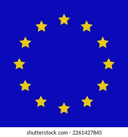 Europe Union flag pictogram. Vector design of yellow stars, arranged in circle on blue square background.