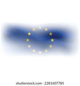 Europe Union rectangle flag with textile texture isolated on white background. Wind waving fabric with EU symbol for holiday designs. Ripple wave emblem