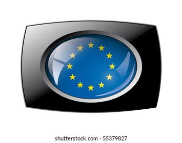 Europe union shiny button flag with black frame -  vector illustration. Isolated abstract object against white background.