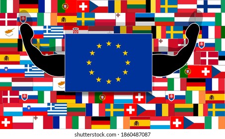 Europe union strong energy and unity show this art,27 European countries flags background,European's Energy show